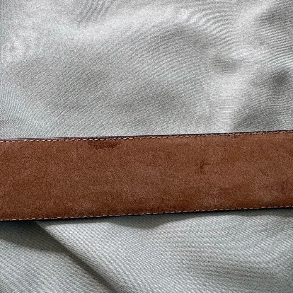 Mezlan Brown Leather Belt Brogue Perforated Patina Silver Buckle Spain